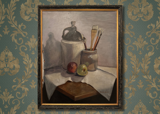 Classic Oil Still Life of Paintbrushes – A Timeless Homage to the Artist’s, Circa 1950's