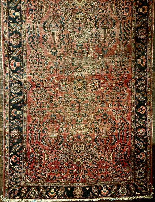 Vintage Persian Sarouk Rug with Red With Black Border